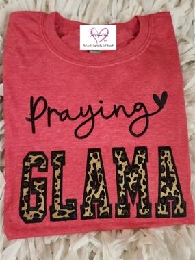 Praying GLAM Leopard Embriodery Graphic Tee - Coral Pink Size Med.